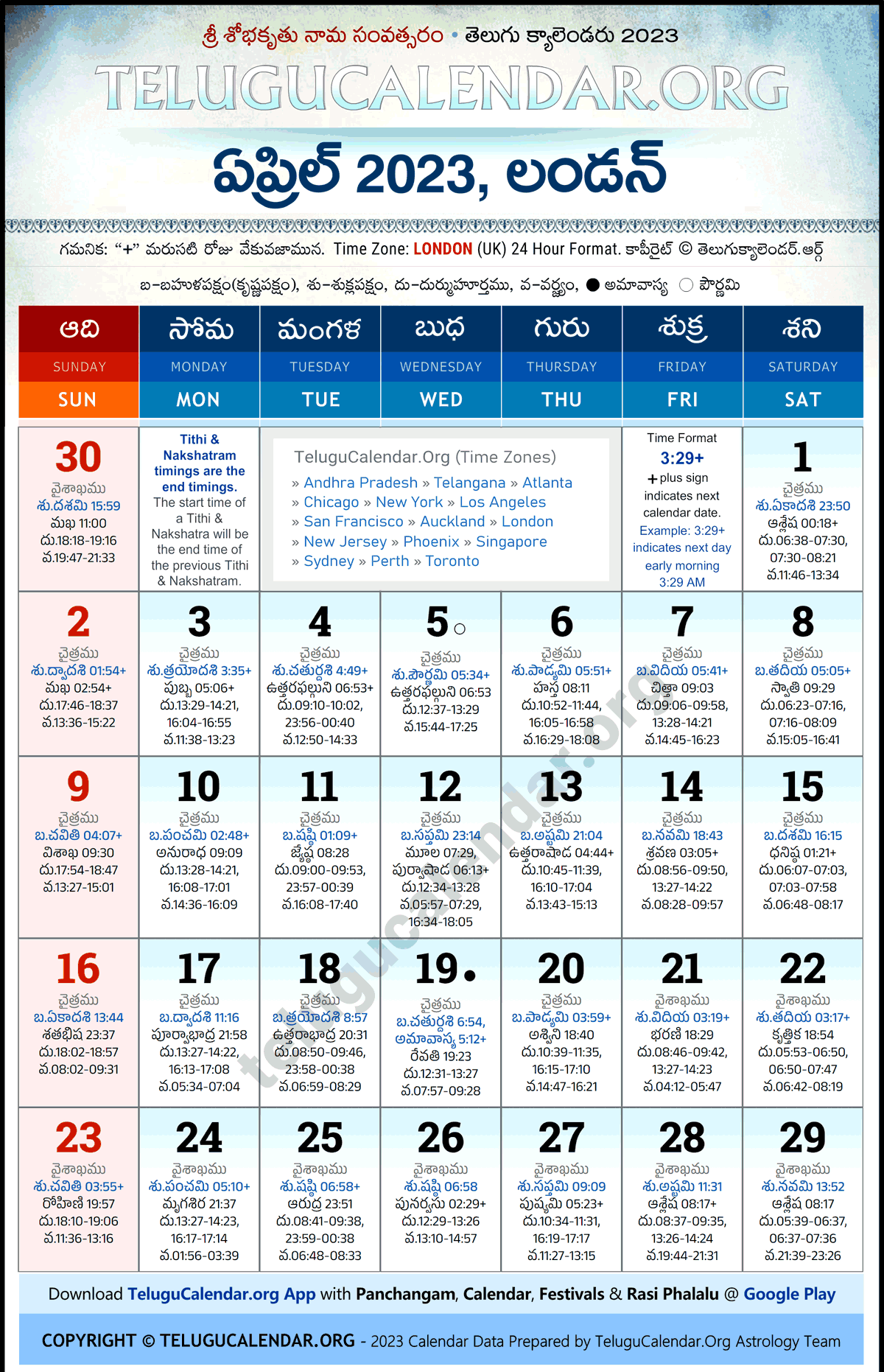 Telugu Calendar 2023 April London in Telugu