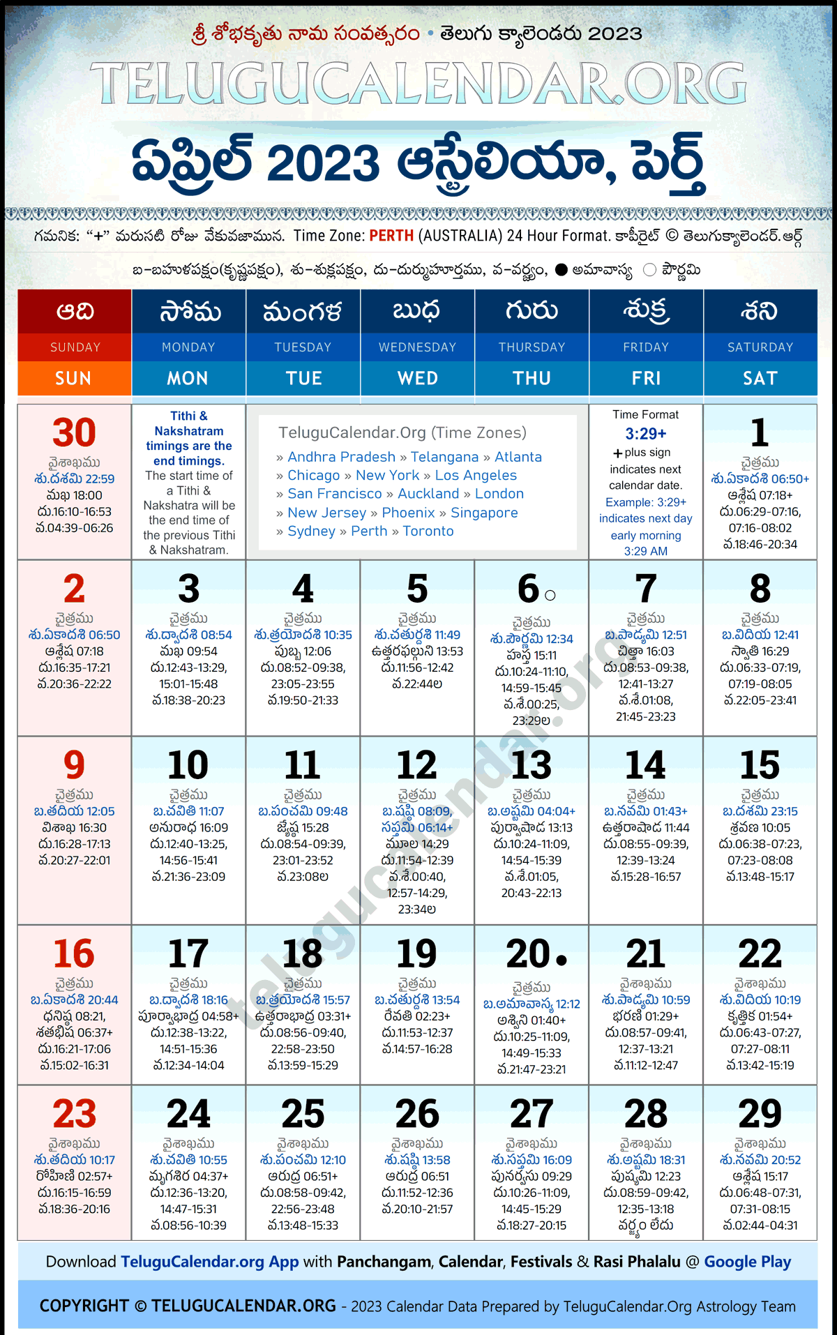 Telugu Calendar 2023 April Perth in Telugu