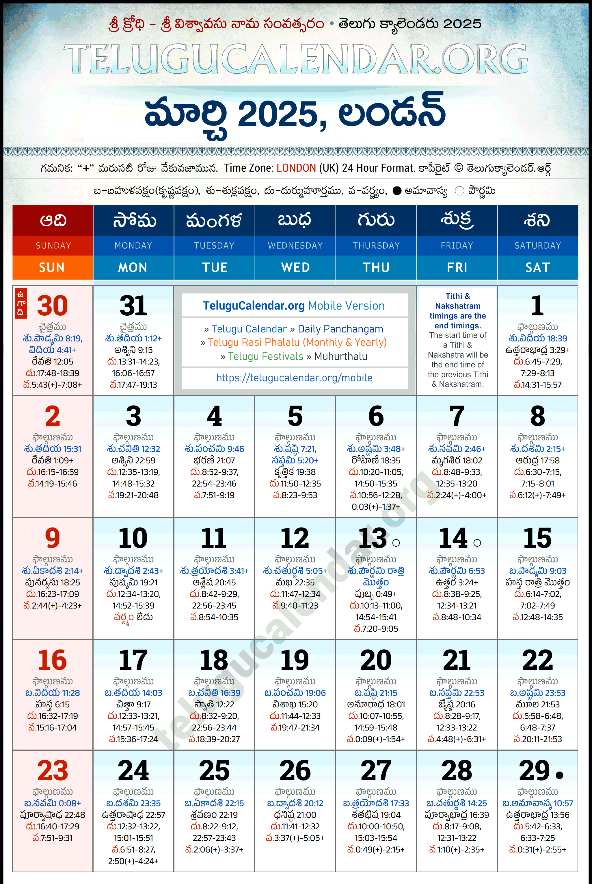 London Telugu Calendar 2025 April Scott A Holland