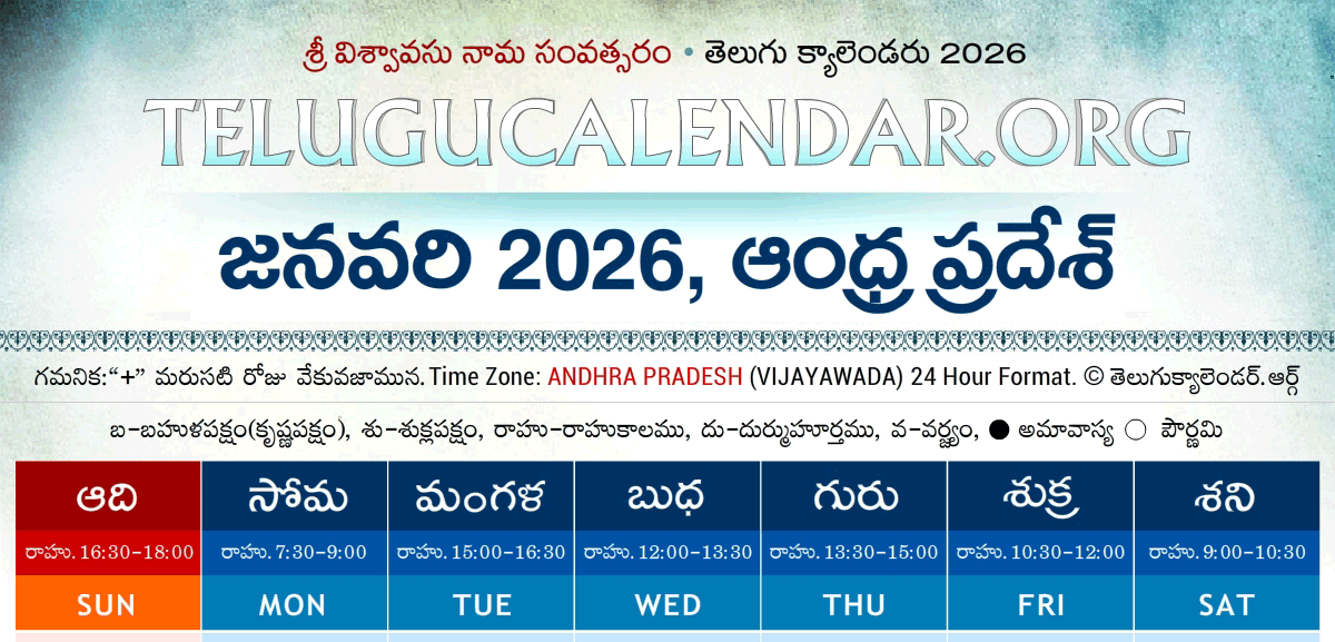 Telugu Calendar 2026 January