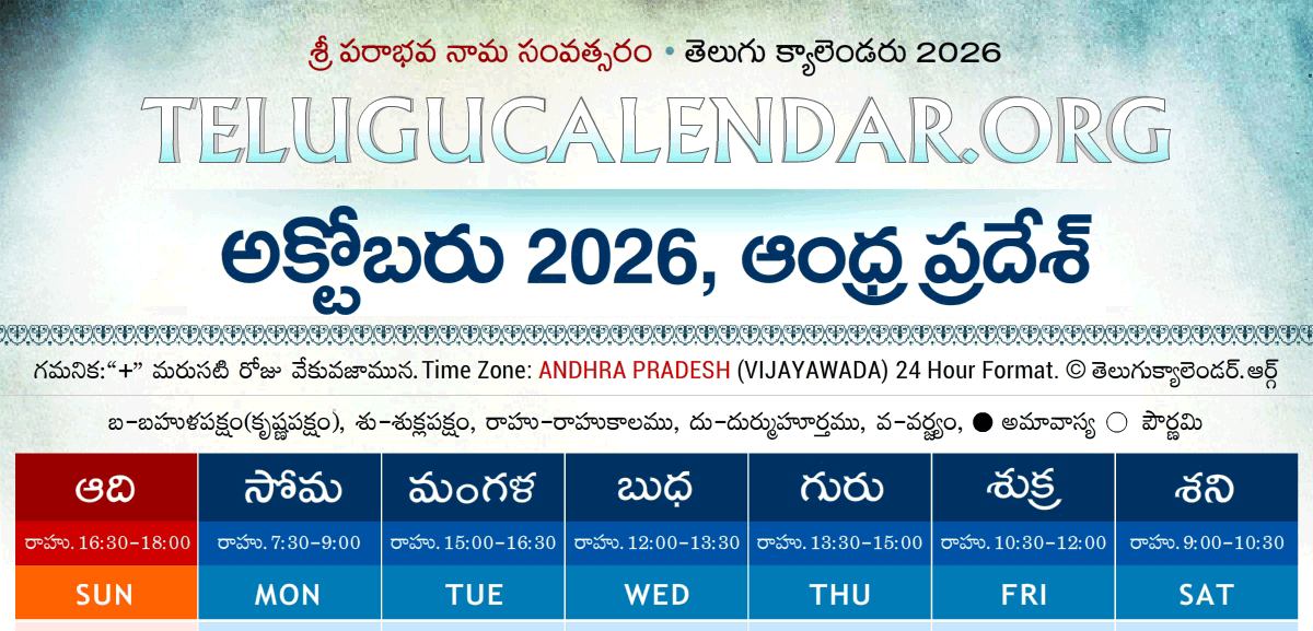 Telugu Calendar 2026 October