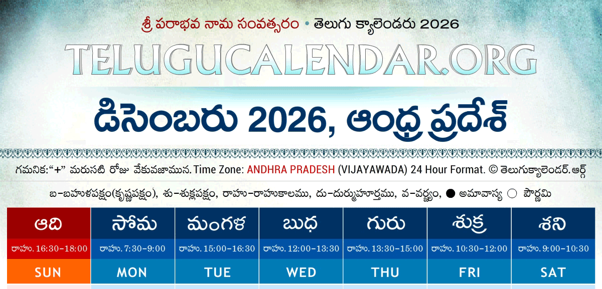 Telugu Calendar 2026 December