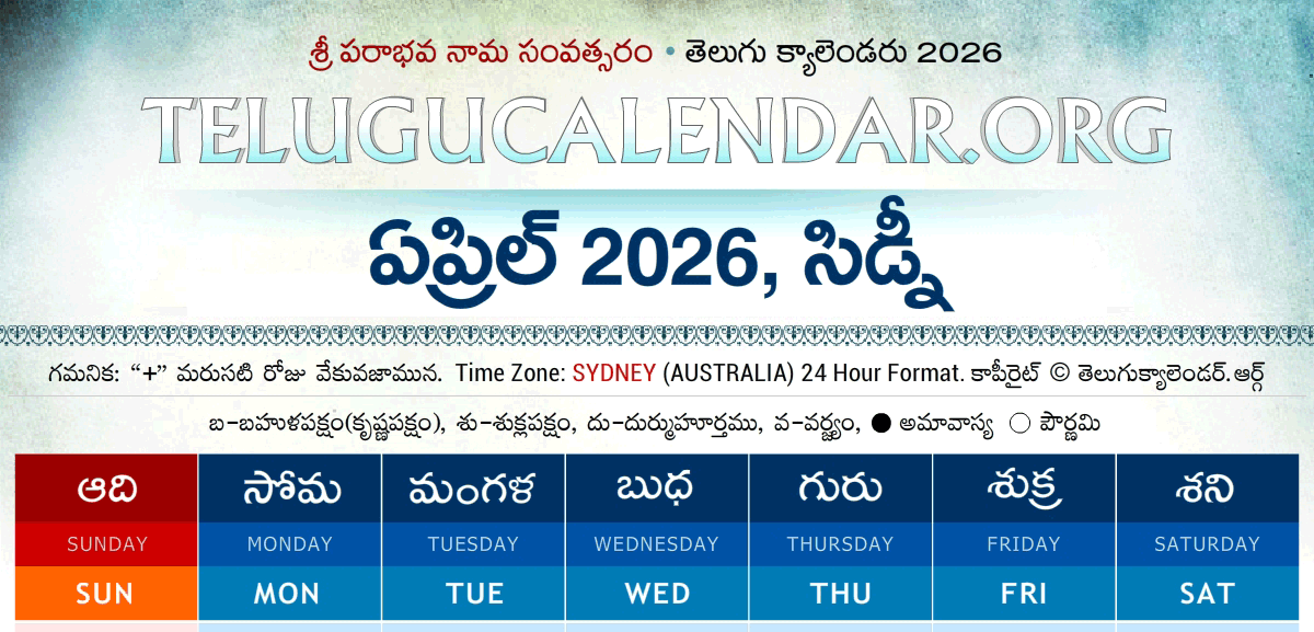 Sydney Telugu Calendar 2026 April