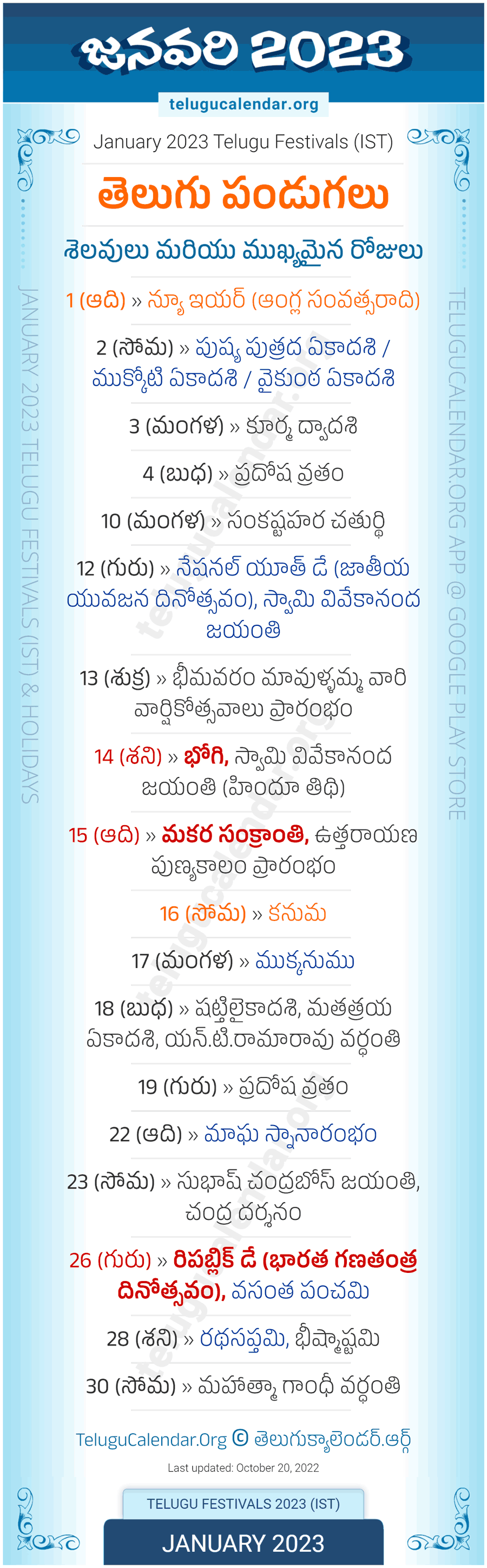 Telugu Festivals 2023 January