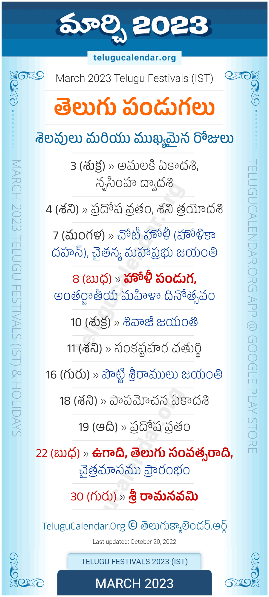 Telugu Festivals 2023 March