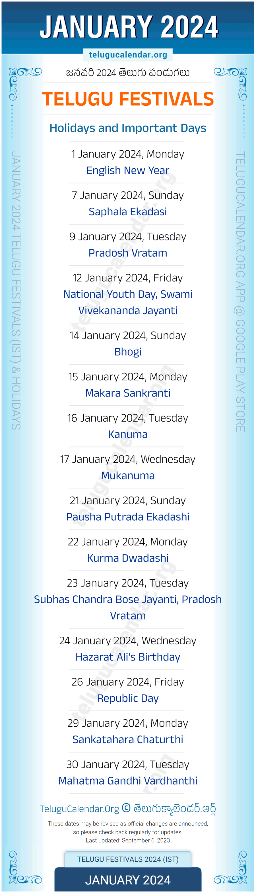 Telugu Festivals 2024 January