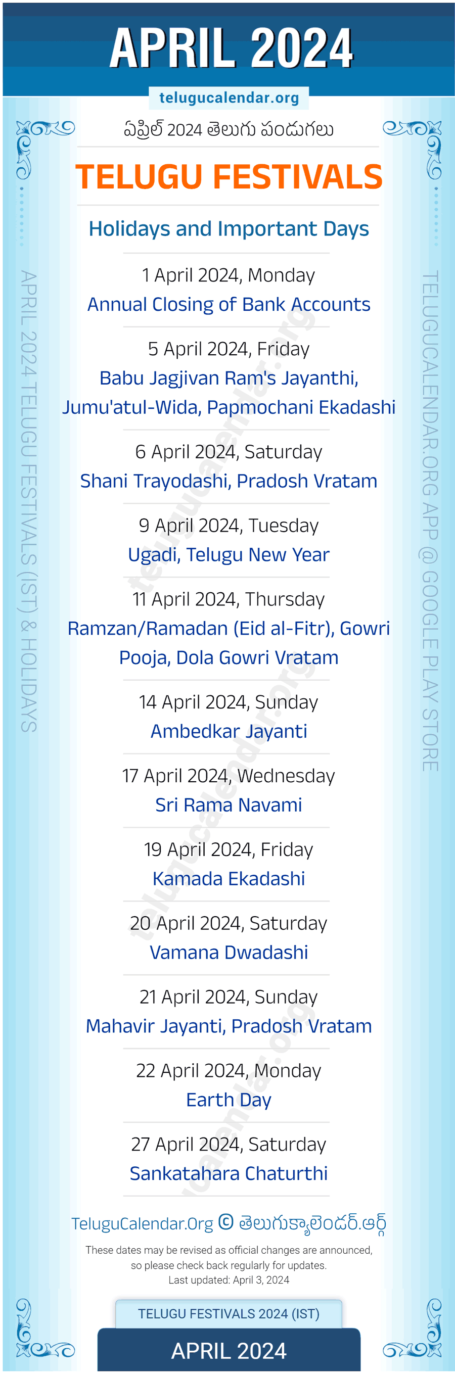 Telugu Festivals 2024 April