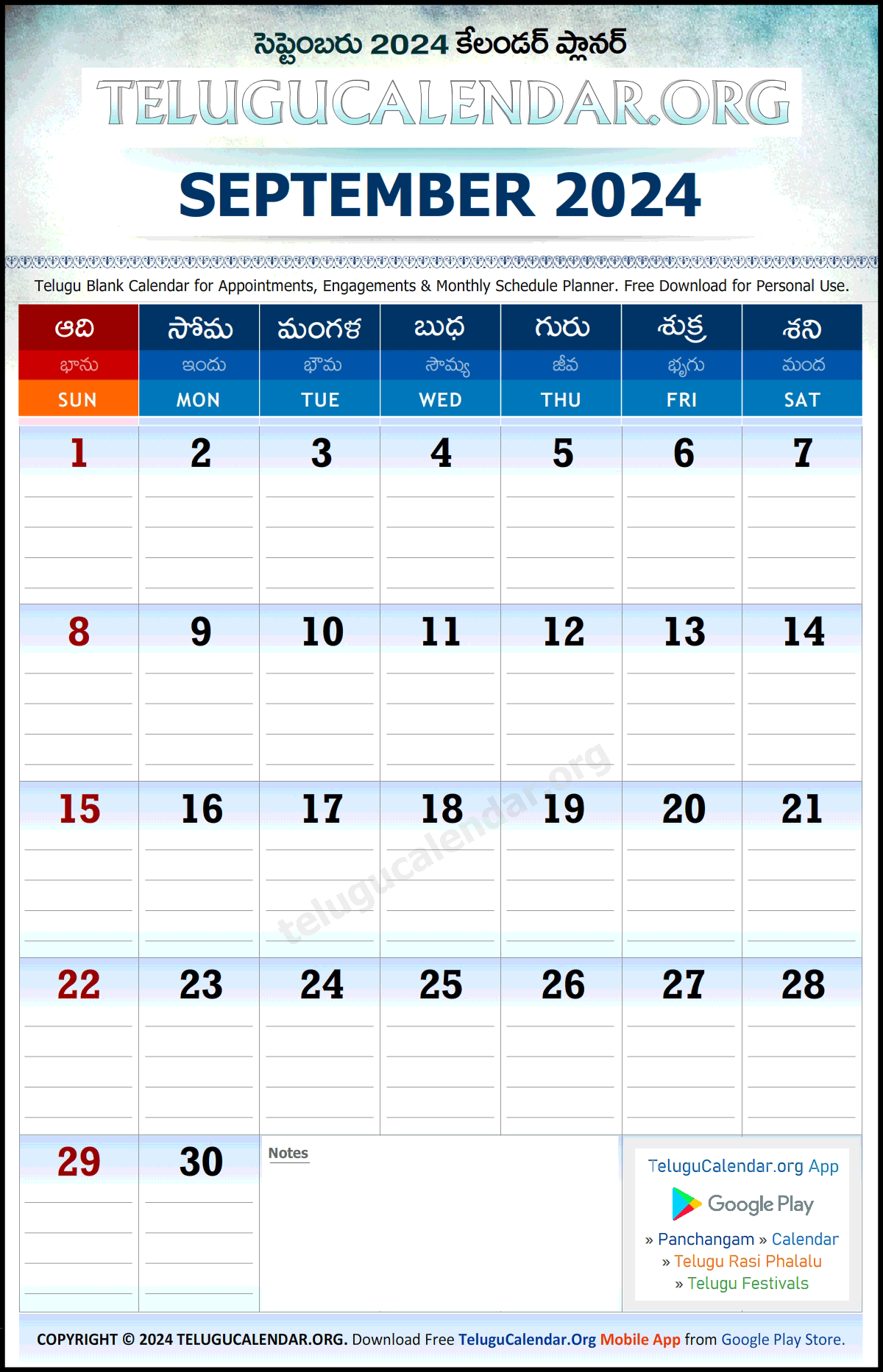September 2024 Telugu Calendar Lynna Rosalia